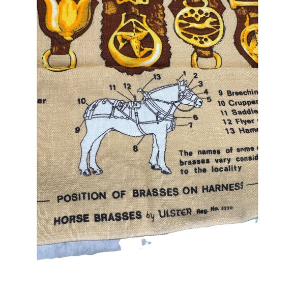 Vintage Ulster Irish Linen Tea Towel Position of Horse Brasses On Harness RARE - Picture 7 of 8